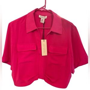 ⭐️Rachel Zoe hot pink blouse Size Medium short sleeve cropped NWT